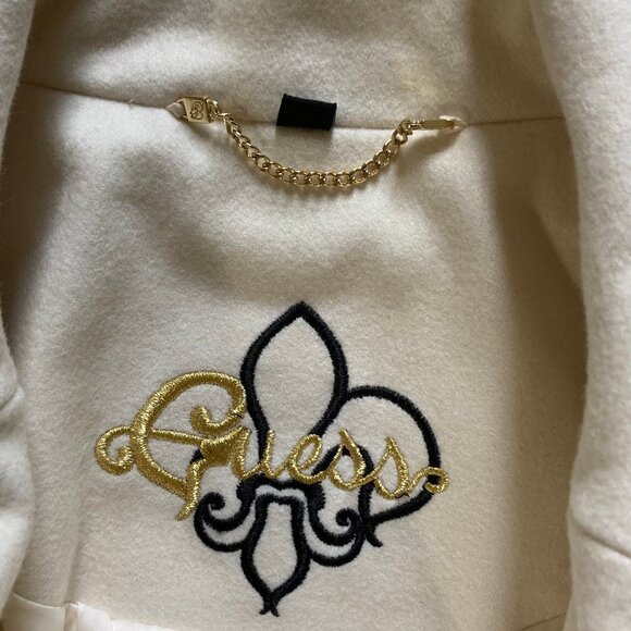 Guess Trench Coat NWOT Wool Off-White Lined Double Breasted w Collar, size XL - Picture 3 of 13